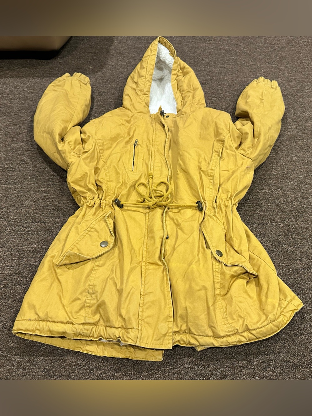 EUC! Love Tree Yellow Hooded Jacket Girls L coat full zip pocket fleece lined